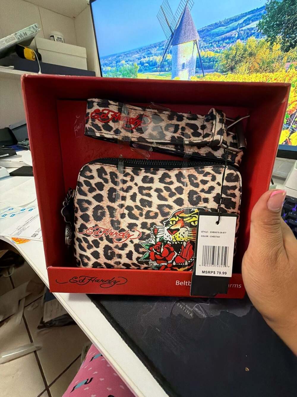 Ed Hardy Leopard Tiger Belt Bag Set with Charms Cheetah